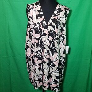 Elan + Grace New York Black Floral Sleeveless Top Size 2x Retro Office City NWT